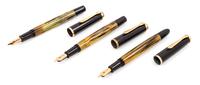 A Collection of Three Vintage Pelikan 400 Fountain Pens Length of longest 5 1/8 inches.
