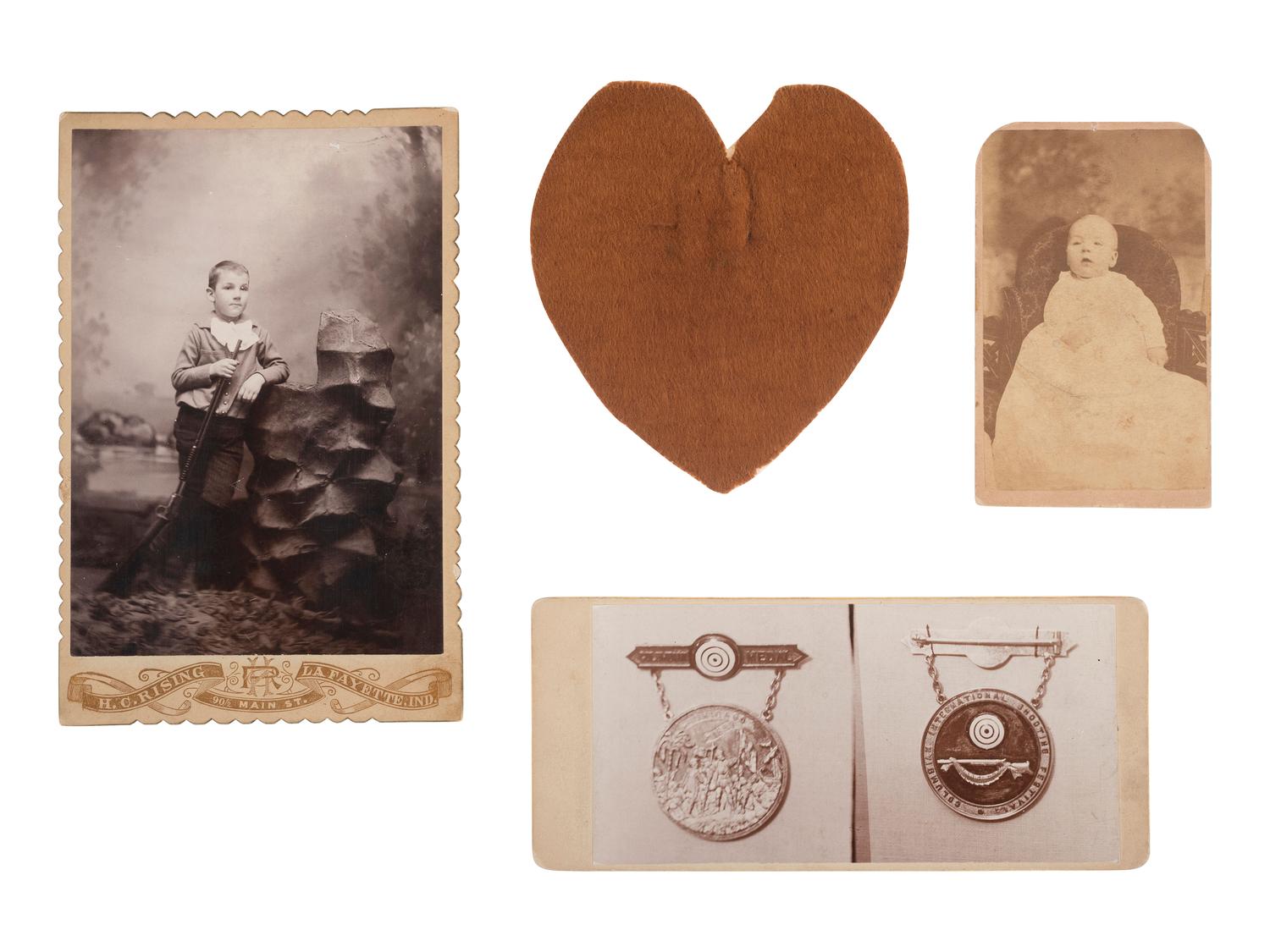 [WESTERN AMERICANA]. Archive related to "Hoosier Boy Rifle Shot," Clarence E. Long, incl. photographs and gold medal.