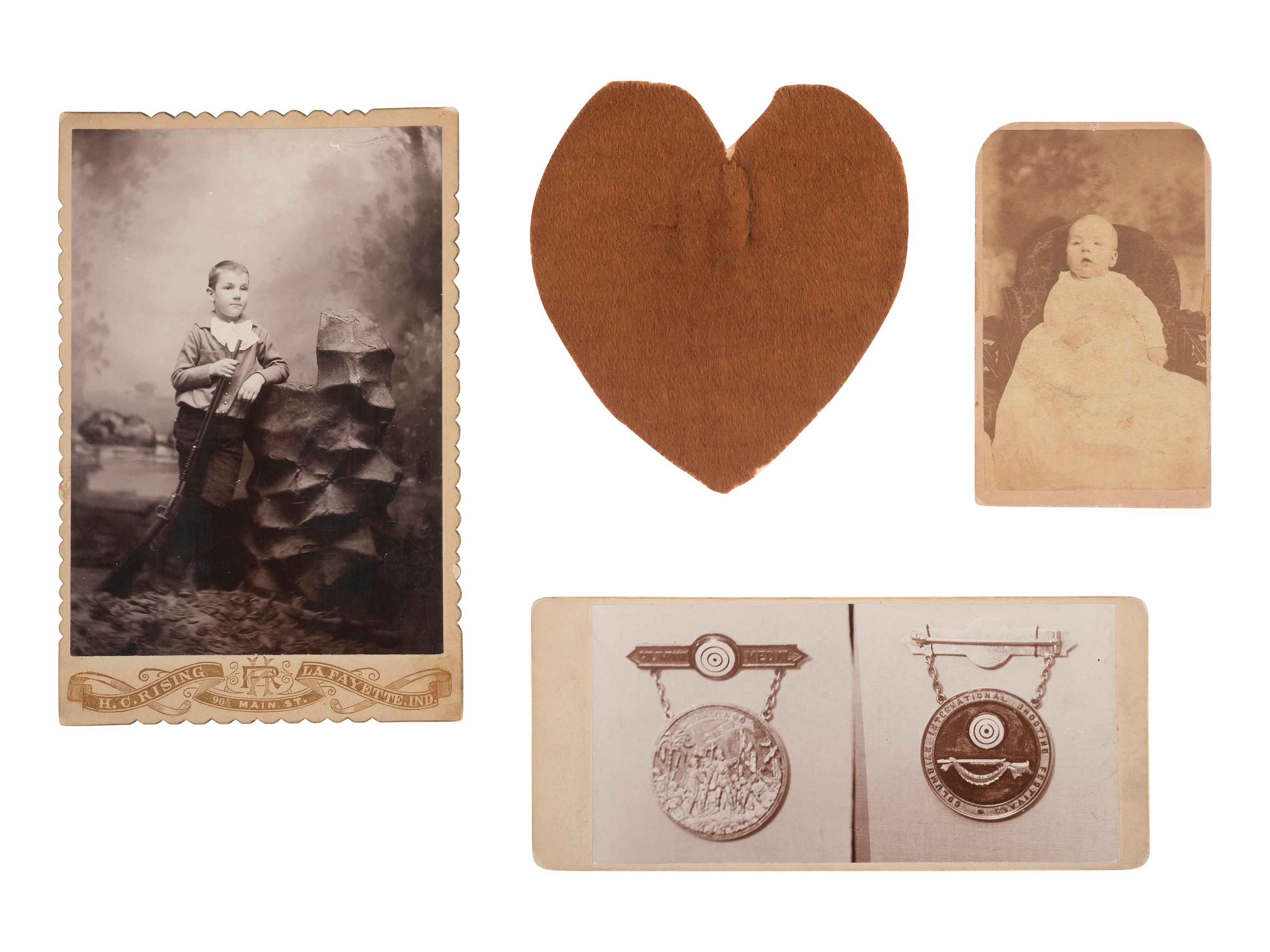 [WESTERN AMERICANA]. Archive related to "Hoosier Boy Rifle Shot," Clarence E. Long, incl. photographs and gold medal.