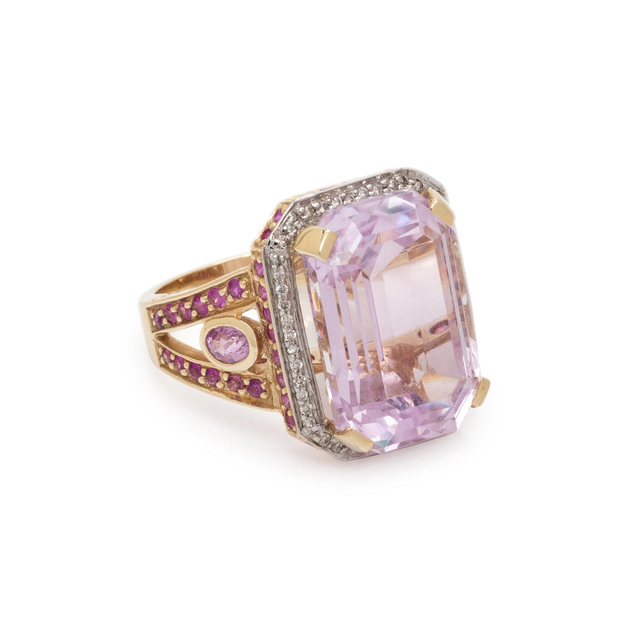 KUNZITE, DIAMOND AND PINK SAPPHIRE RING