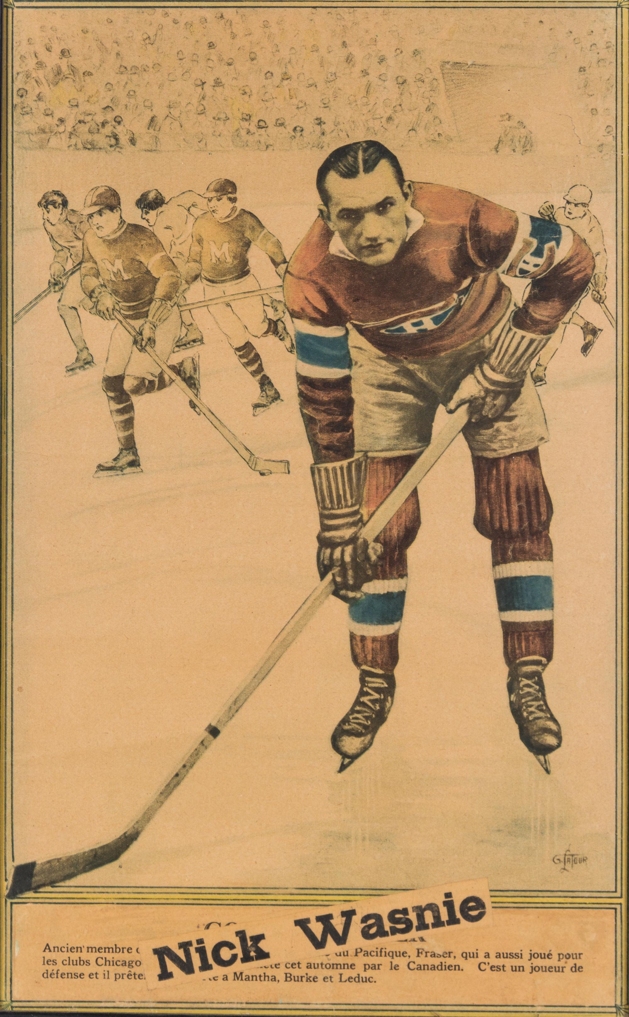 (HOCKEY) Nine large format lithographed hockey cards by La Presse, Montreal, 1930-1932.