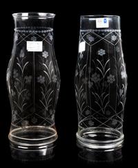 A Pair of Etched Glass Hurricane Candles