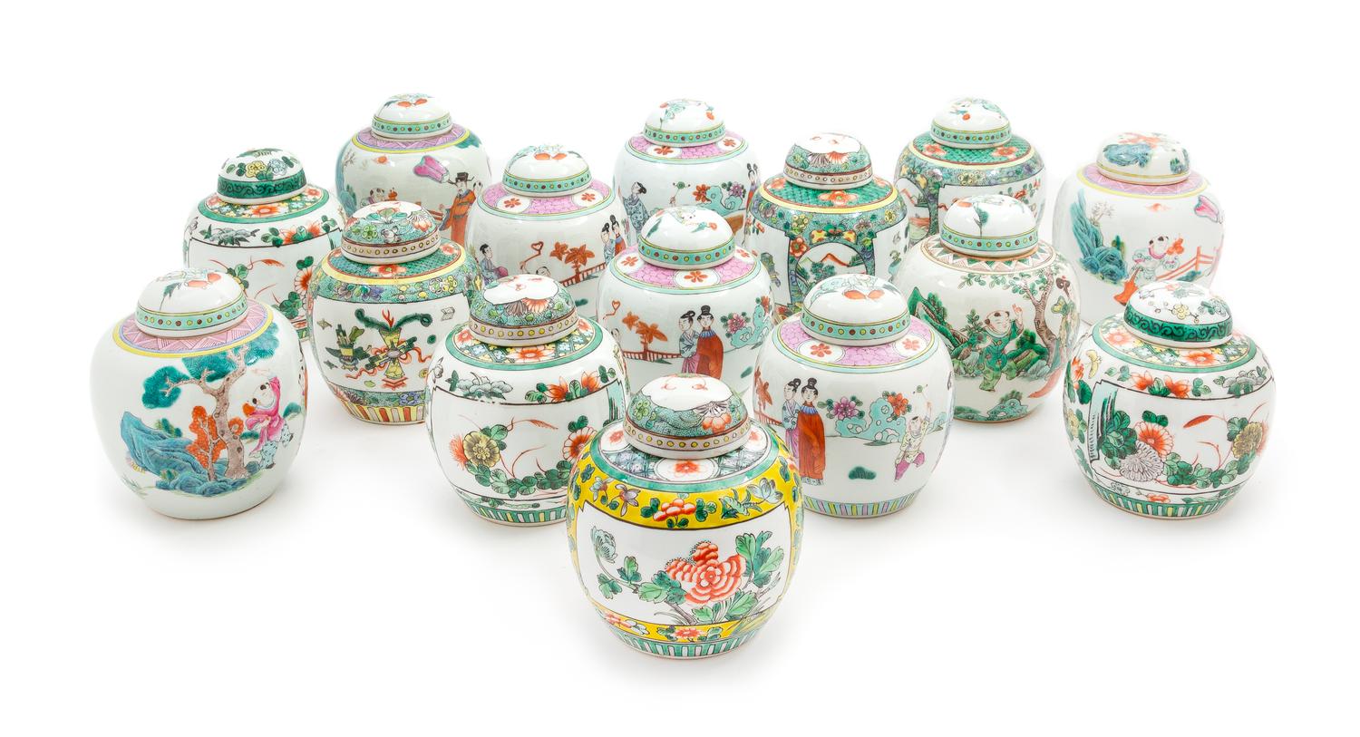Fifteen Porcelain Ginger Jars Height of tallest 6 inches. — LATE 19TH-20TH CENTURY