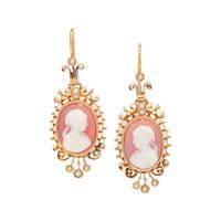 HARDSTONE CAMEO AND SEED PEARL EARRINGS