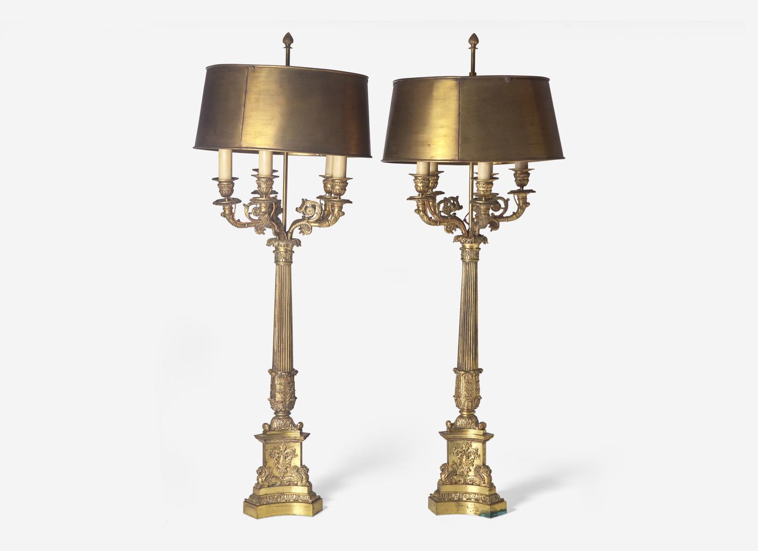A Pair of Charles X Gilt Bronze Five-Light Candelabra
