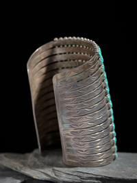 Zuni or Navajo Extra Wide Silver and Turquoise Cluster Cuff Bracelet
