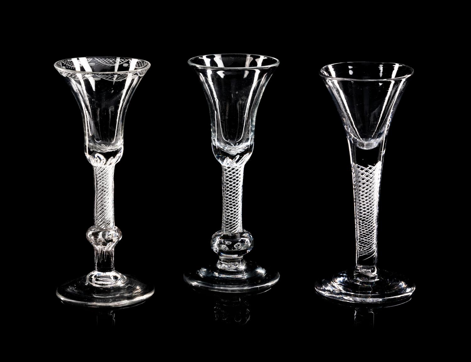 A Collection of Nine English Air Twist Wine and Ale Glasses