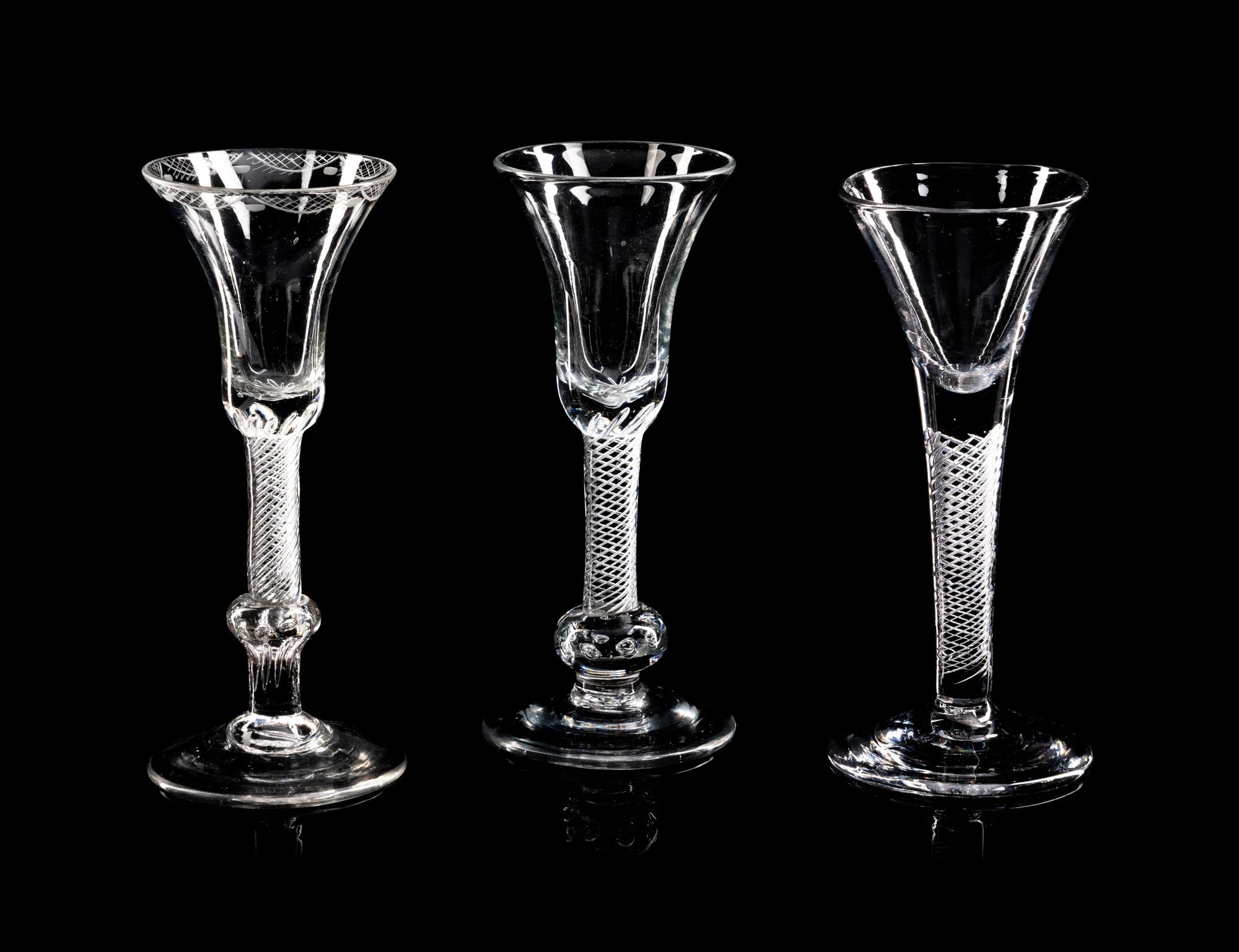 A Collection of Nine English Air Twist Wine and Ale Glasses