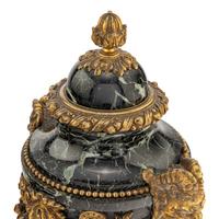 A Pair of French Gilt Bronze Mounted Verde Antico Marble Urns