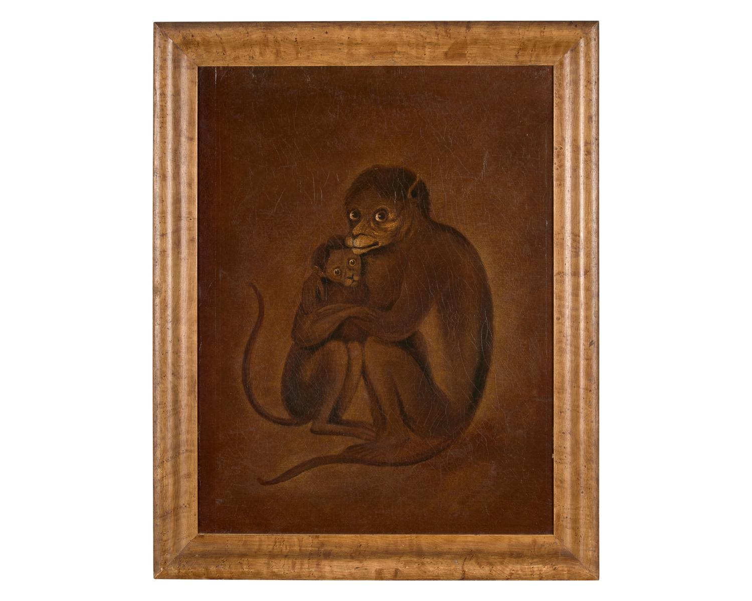 Continental School 19th century, Portrait of a Monkey with Baby