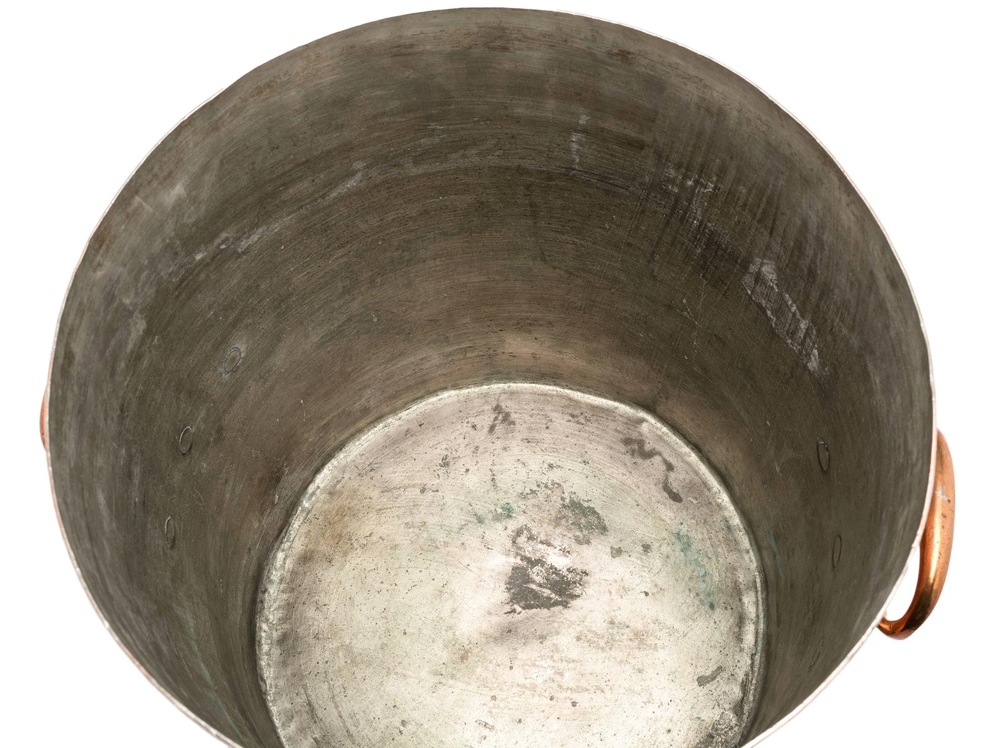 An English Copper Stock Pot with Cover and Brass Handles