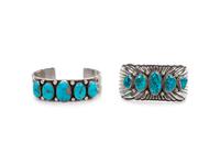 Sterling Silver and Lone Mountain Turquoise Cuff Bracelets