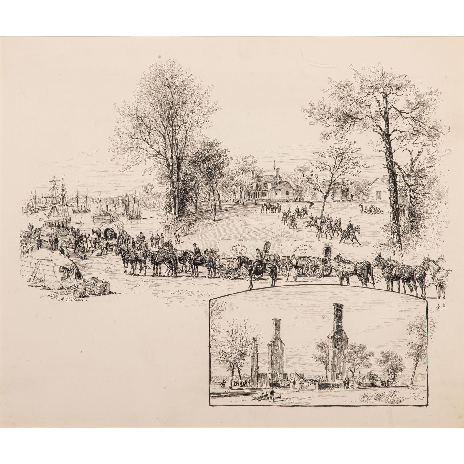 The White House - Before and After the Fire, Pen and Ink Sketch by Alfred R. Waud