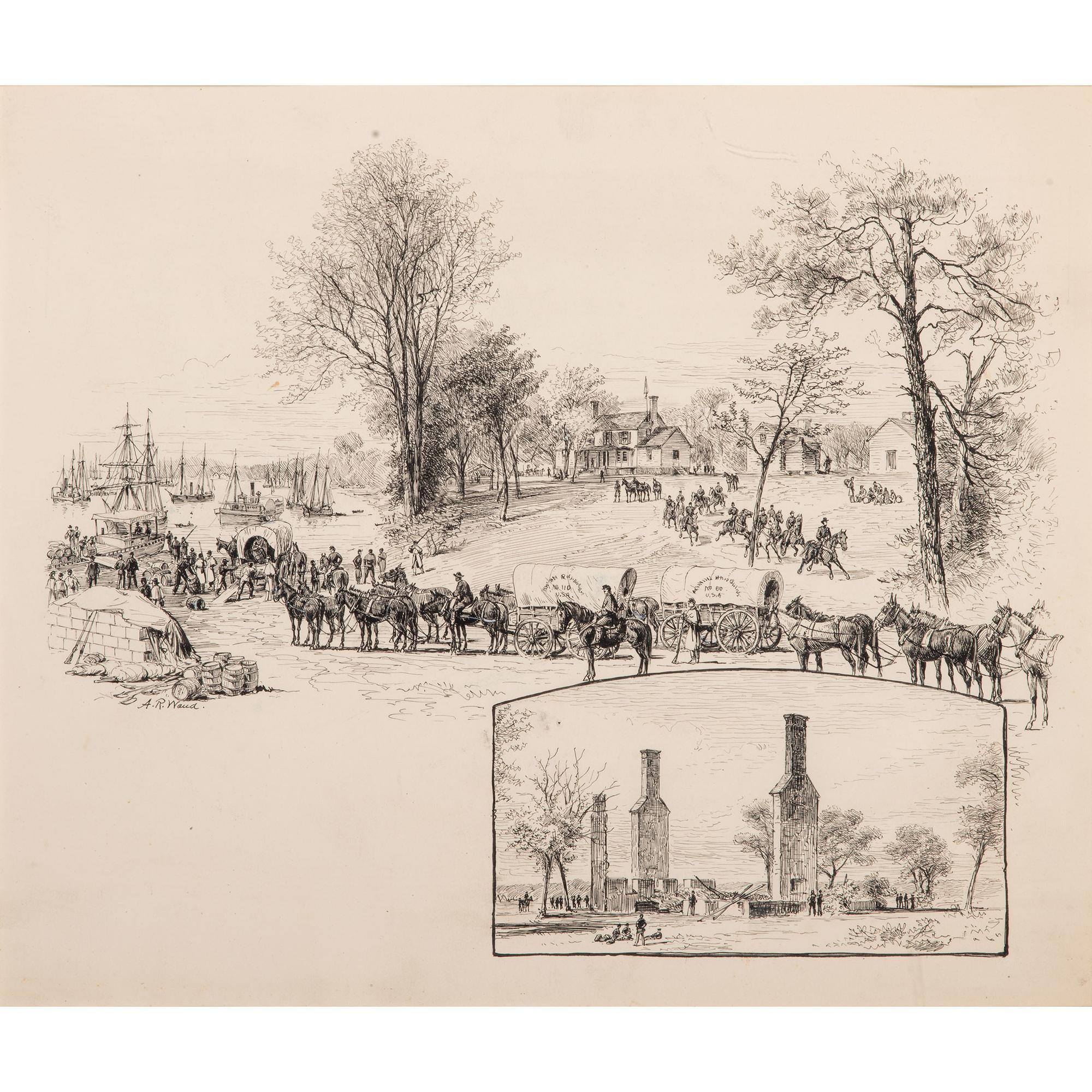 The White House - Before and After the Fire, Pen and Ink Sketch by Alfred R. Waud