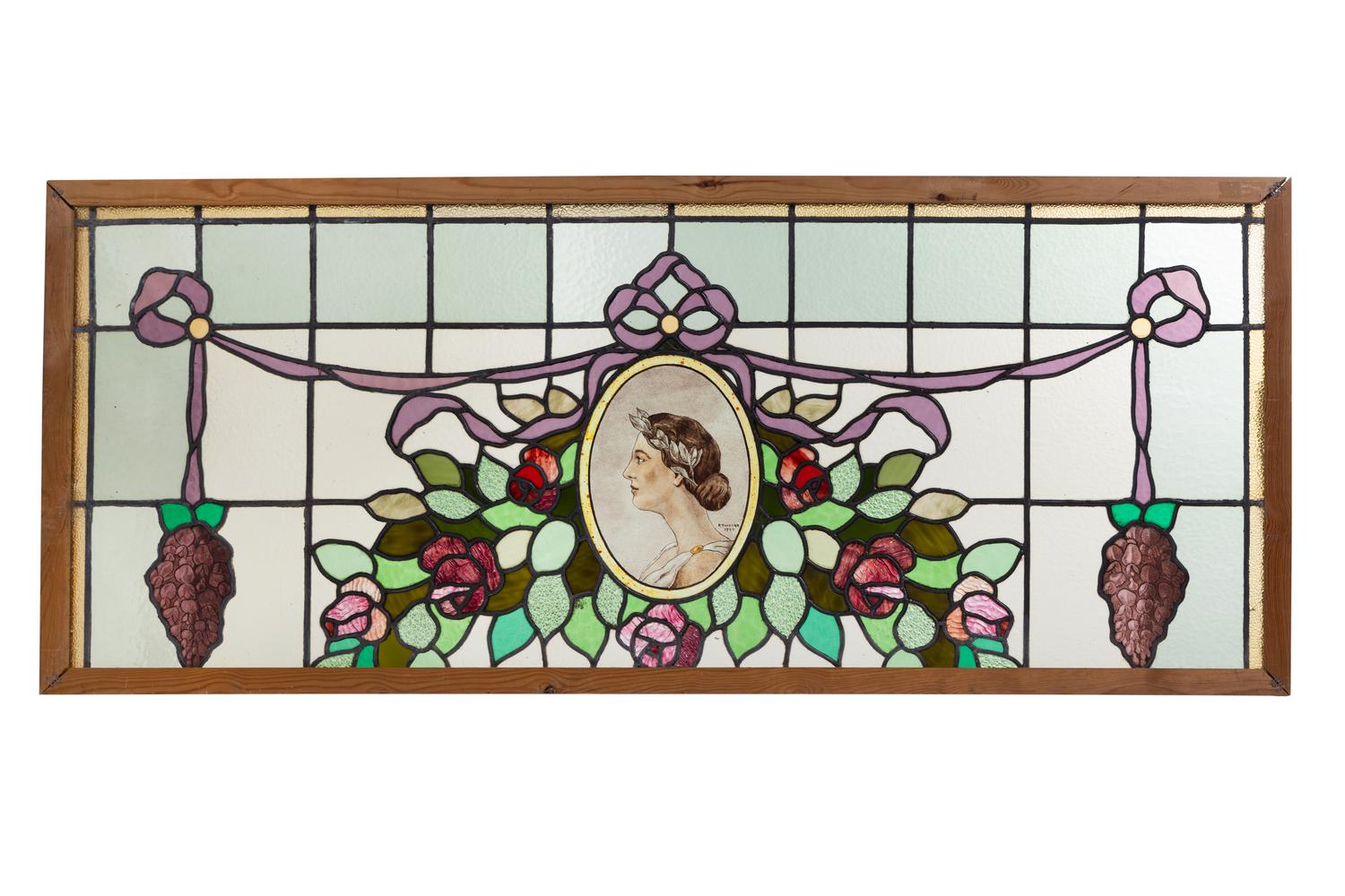 A Set of Four Continental Leaded Glass Windows