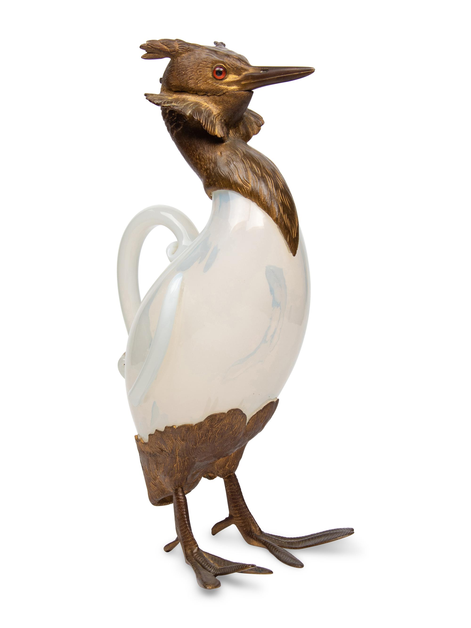 An Austrian Bronze and Opaline Glass Zoomorphic Claret Jug