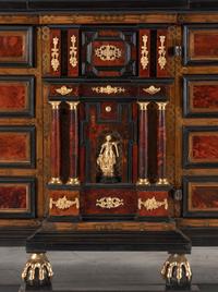 A Flemish Baroque Part Ebonized Walnut Cabinet on Later Stand