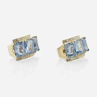 14K Yellow Gold, Sapphire, and Diamond Earrings