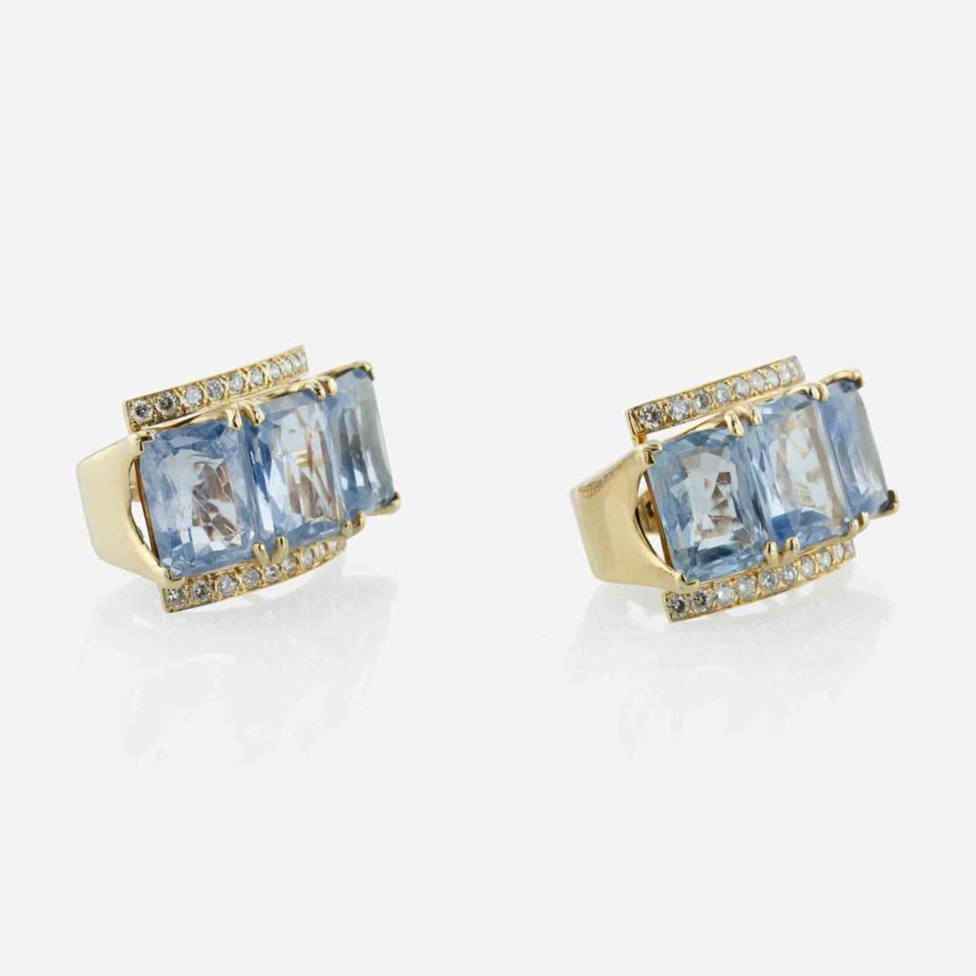 14K Yellow Gold, Sapphire, and Diamond Earrings