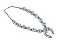 Zuni Silver and Mosaic Inlay Sunface Squash Blossom Necklace