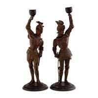 A Pair of Cold Painted Cast Metal Figural Candlesticks