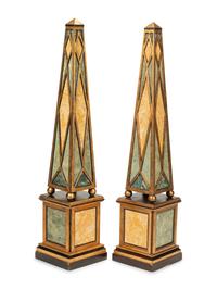 A Pair of Large Faux Marble Painted Obelisks