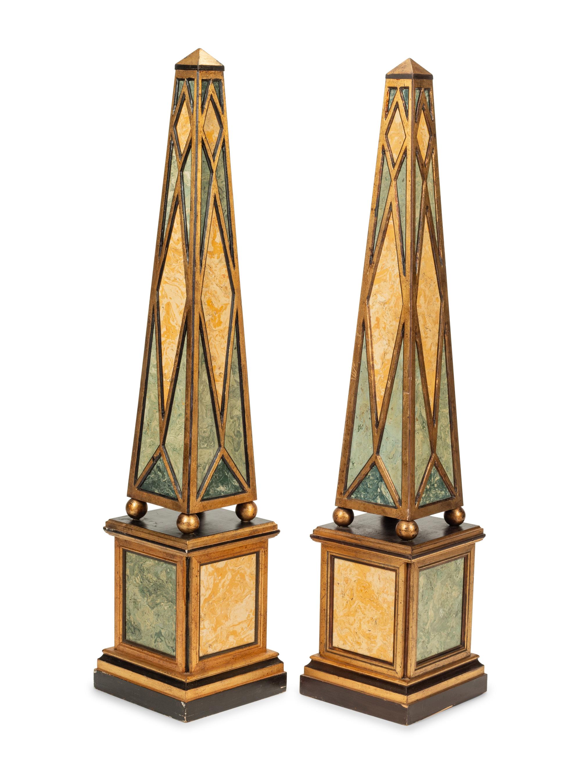 A Pair of Large Faux Marble Painted Obelisks