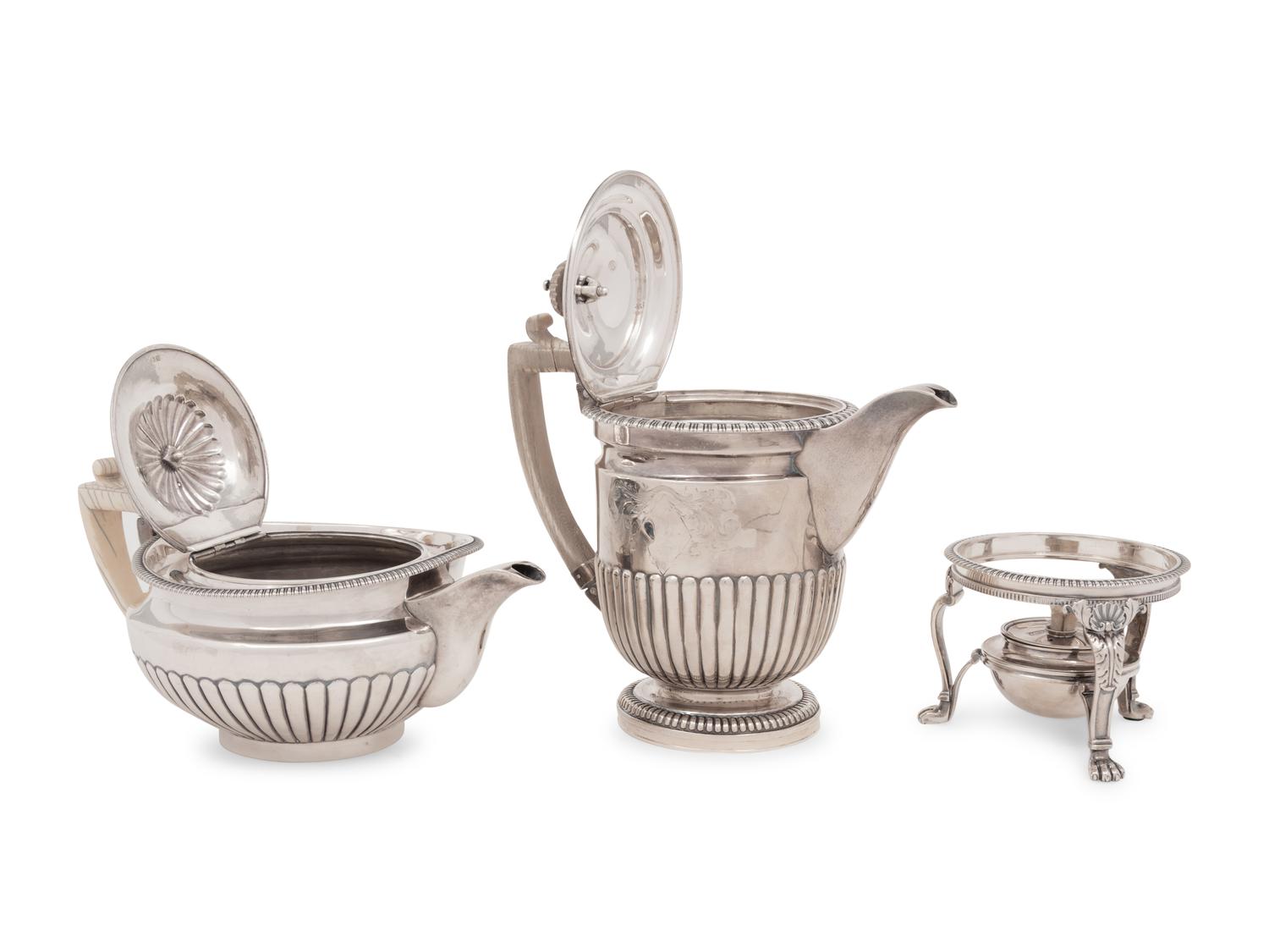 A George III Silver Teapot and Kettle on Lamp Stand