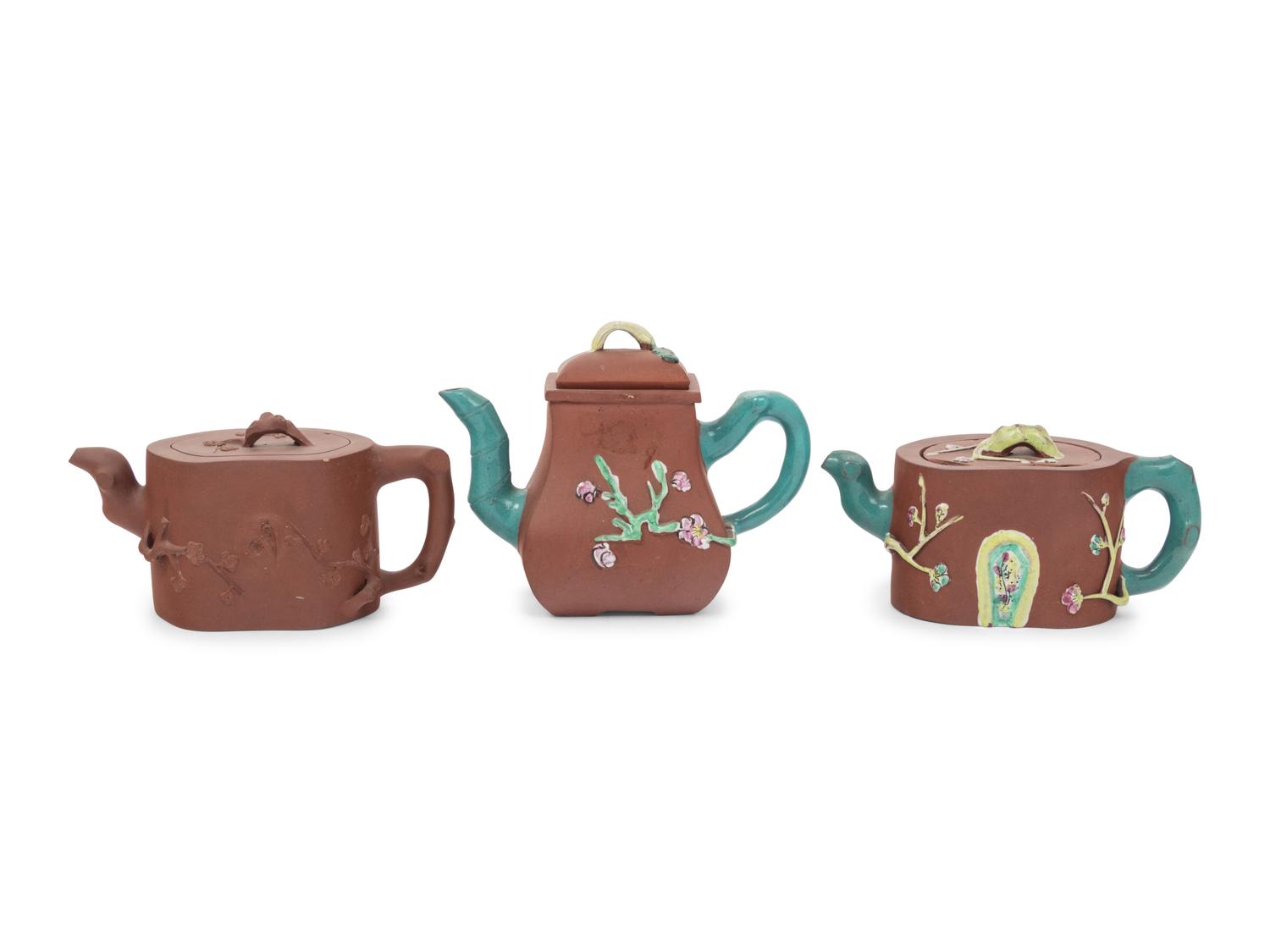 Three Chinese Yixing Zisha Pottery Teapots