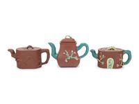 Three Chinese Yixing Zisha Pottery Teapots