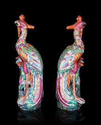 A Pair of Chinese Export Porcelain Figures of Phoenixes