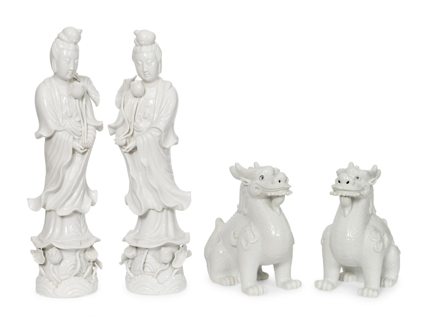 Two Pairs of Blanc-de-Chine Figures