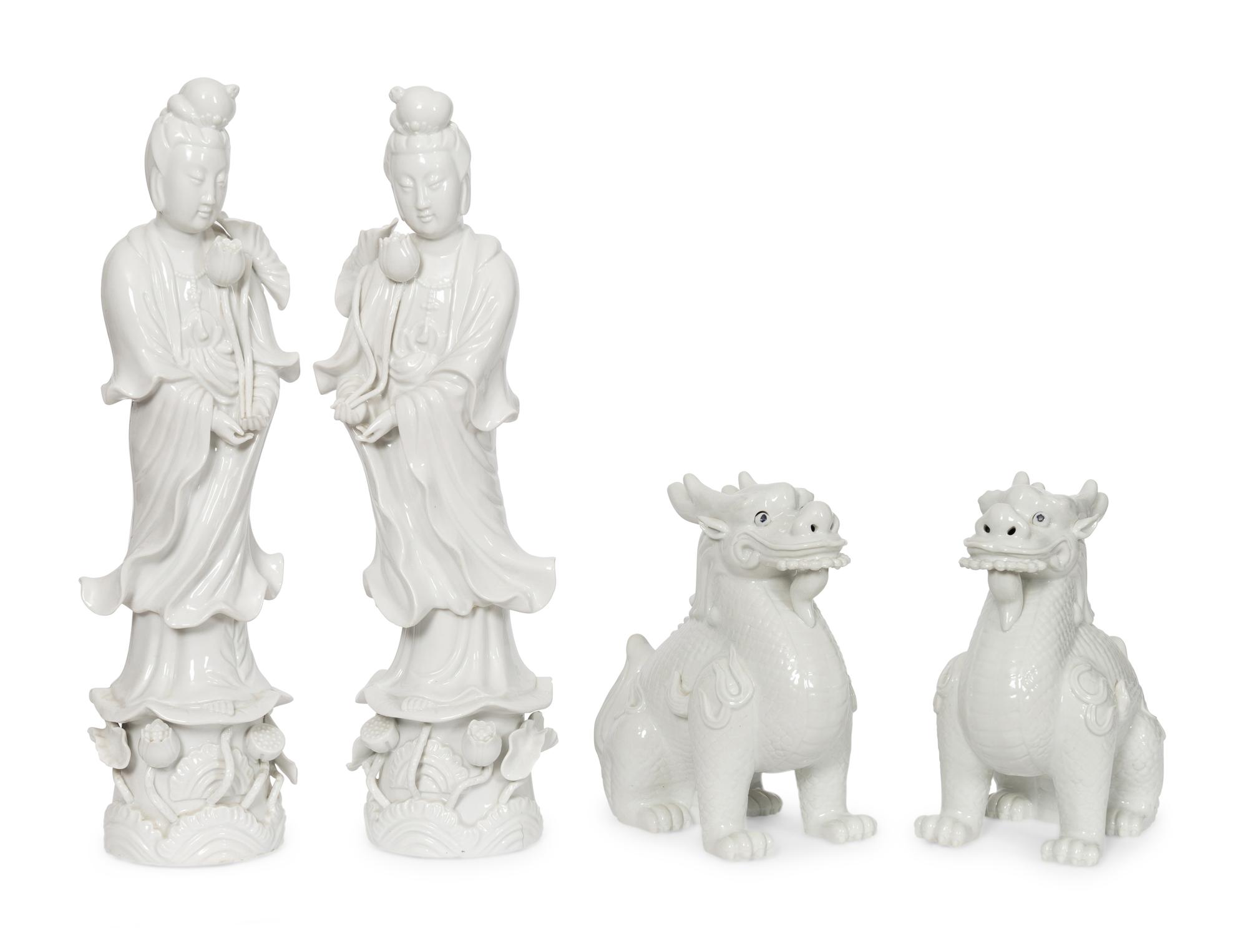 Two Pairs of Blanc-de-Chine Figures