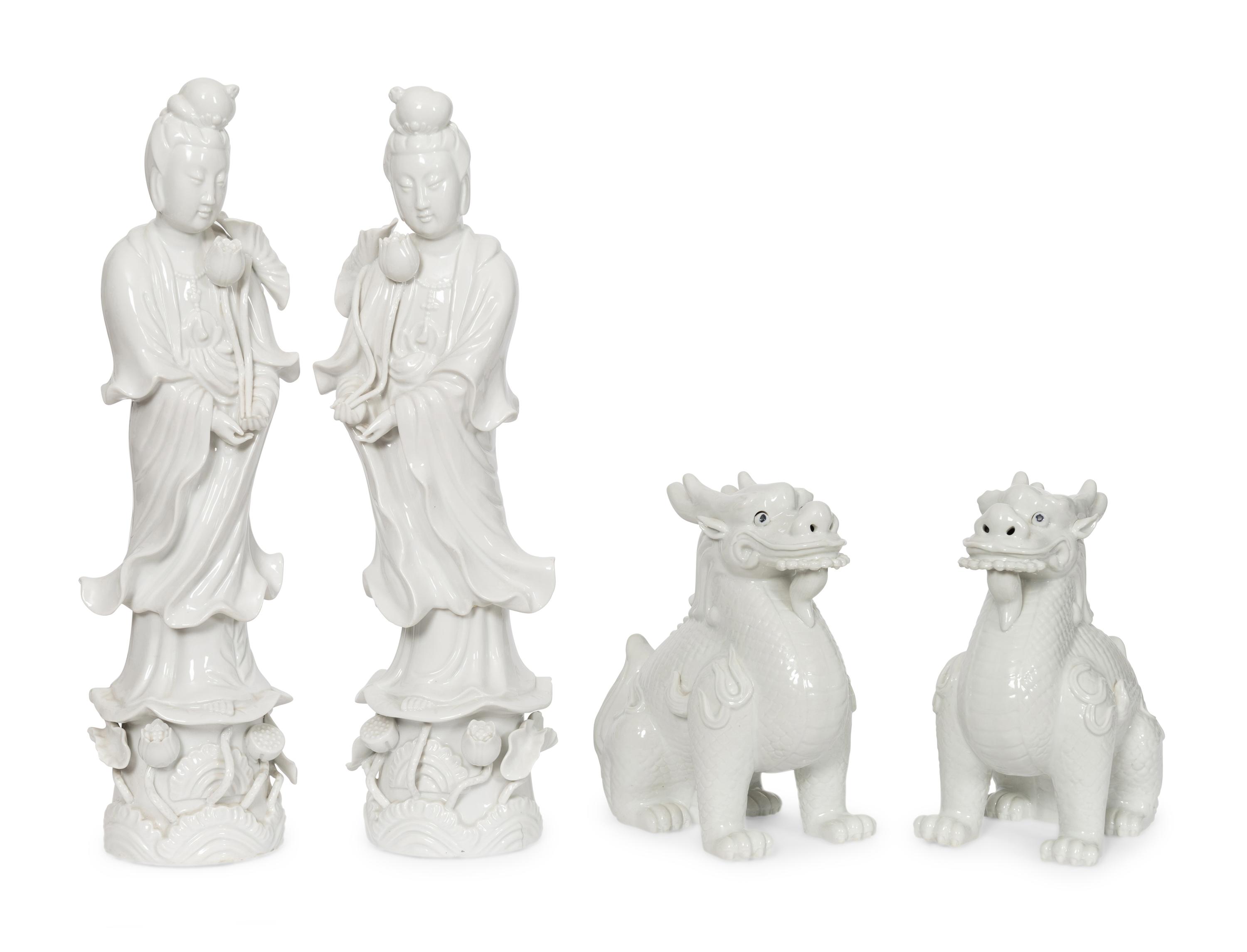 Two Pairs of Blanc-de-Chine Figures