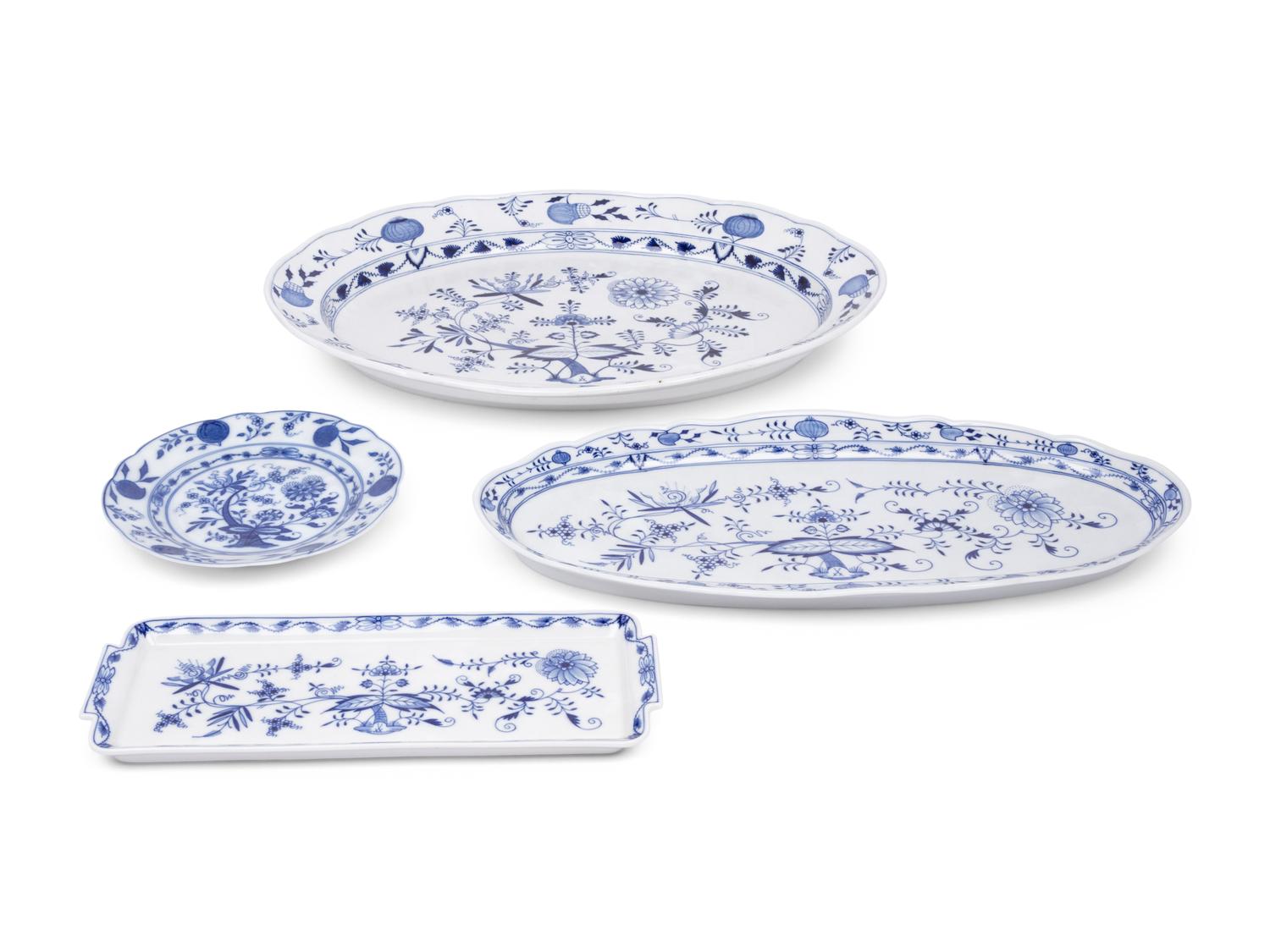 Six Meissen Blue Onion Porcelain Serving Articles