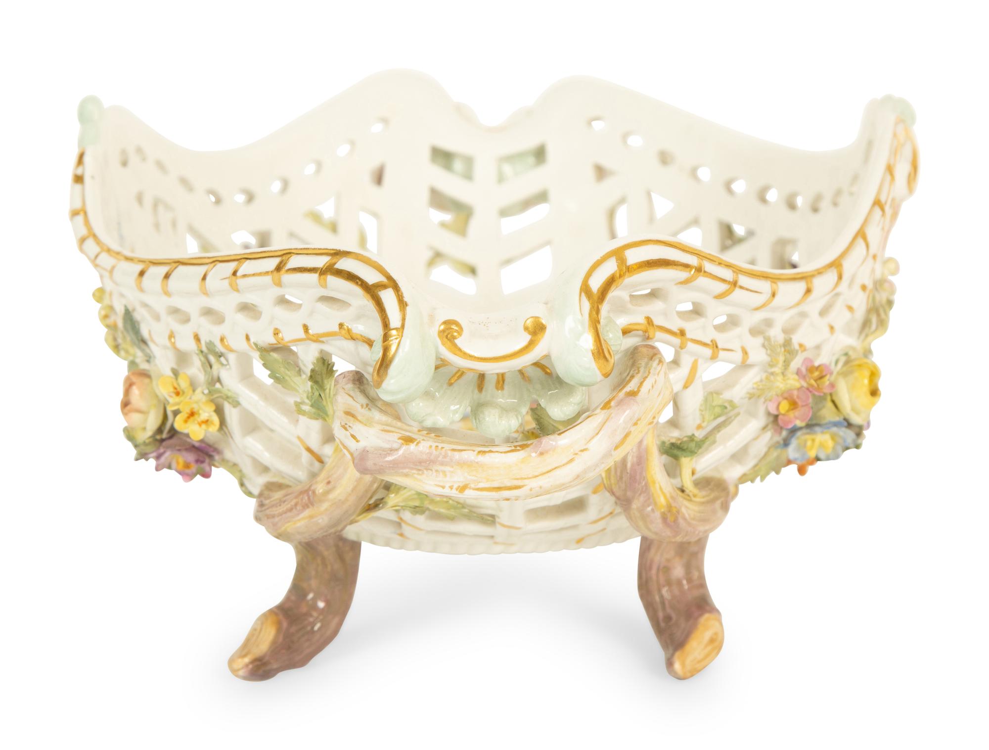 A Meissen Porcelain Footed Oval Center Basket — 19th Century