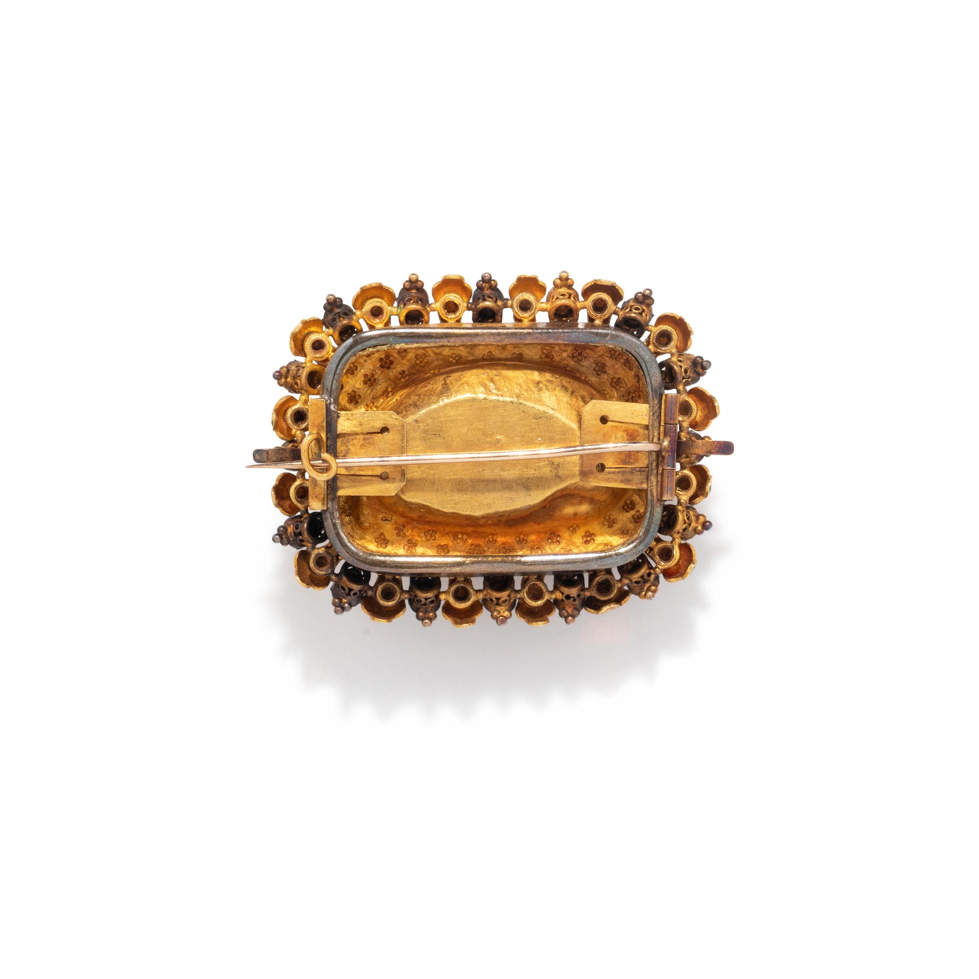 GILT, BAROQUE PEARL, RUBY, ENAMEL DOG BROOCH