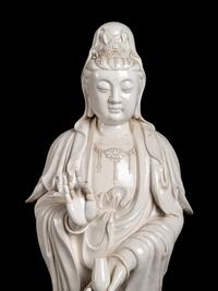 A Monumental Chinese Blanc-de-Chine Porcelain Guanyin Figural Group