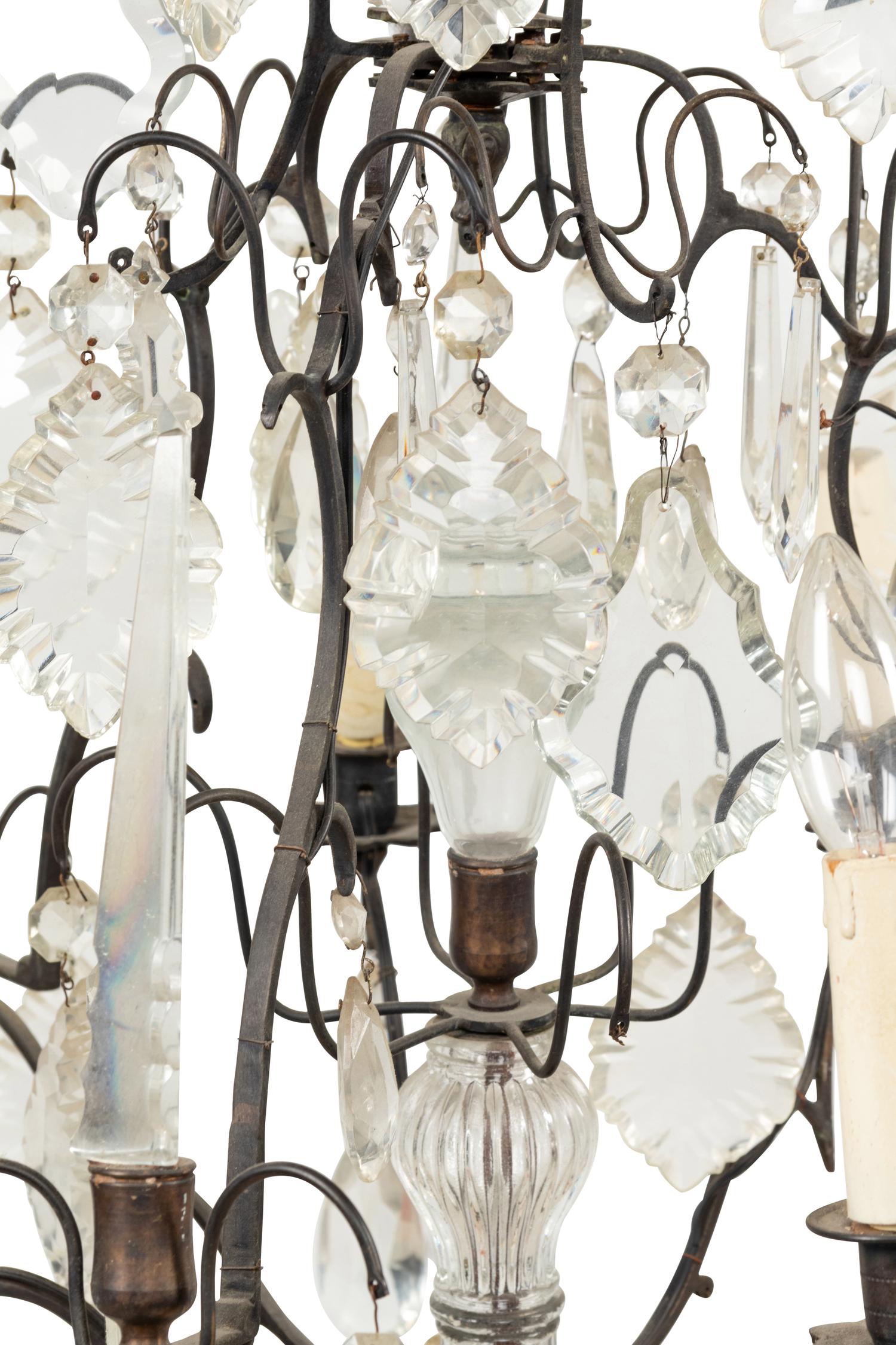 A French Cast Metal and Cut Glass Six-Light Chandelier