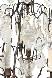 A French Cast Metal and Cut Glass Six-Light Chandelier