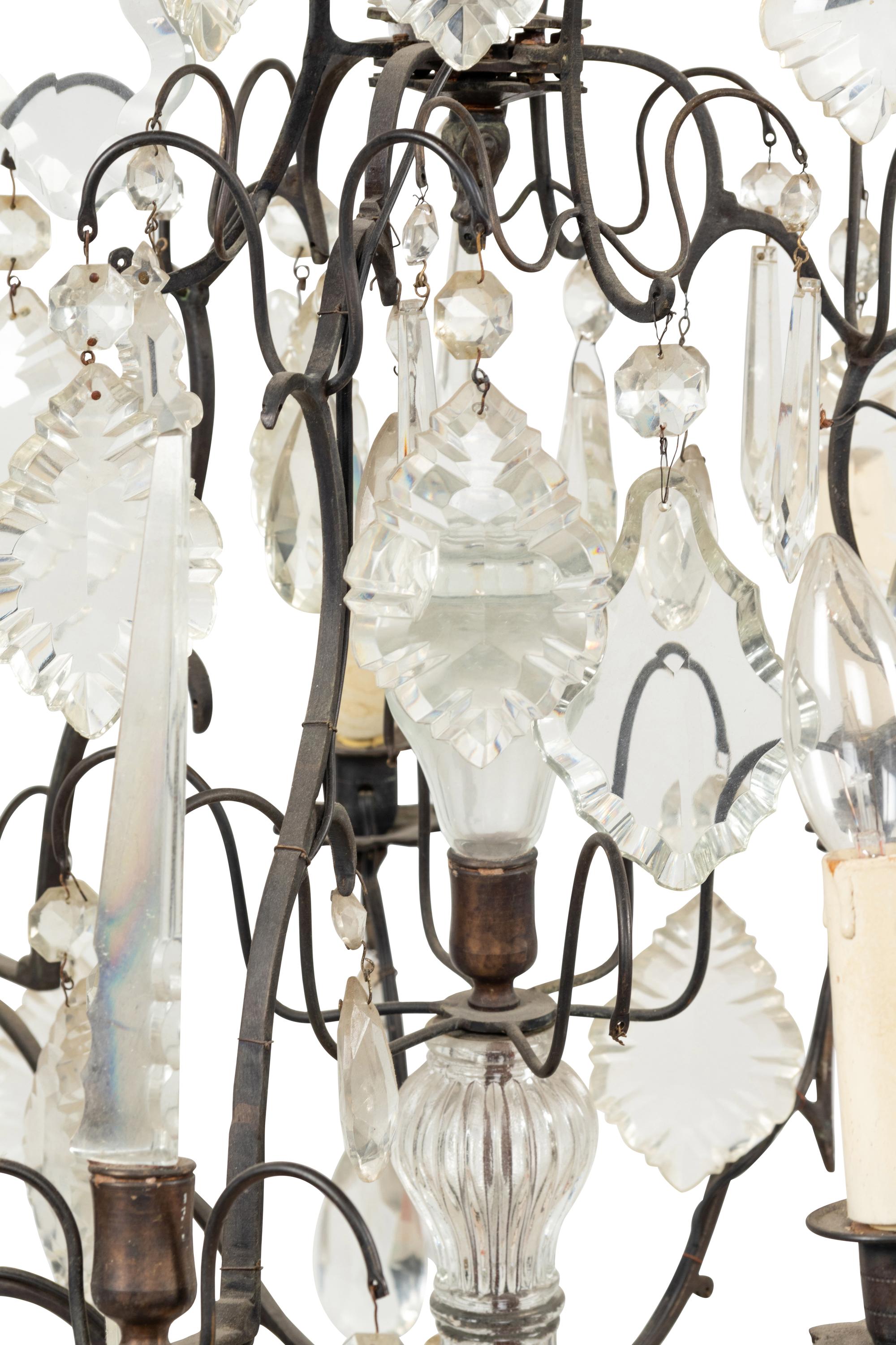A French Cast Metal and Cut Glass Six-Light Chandelier