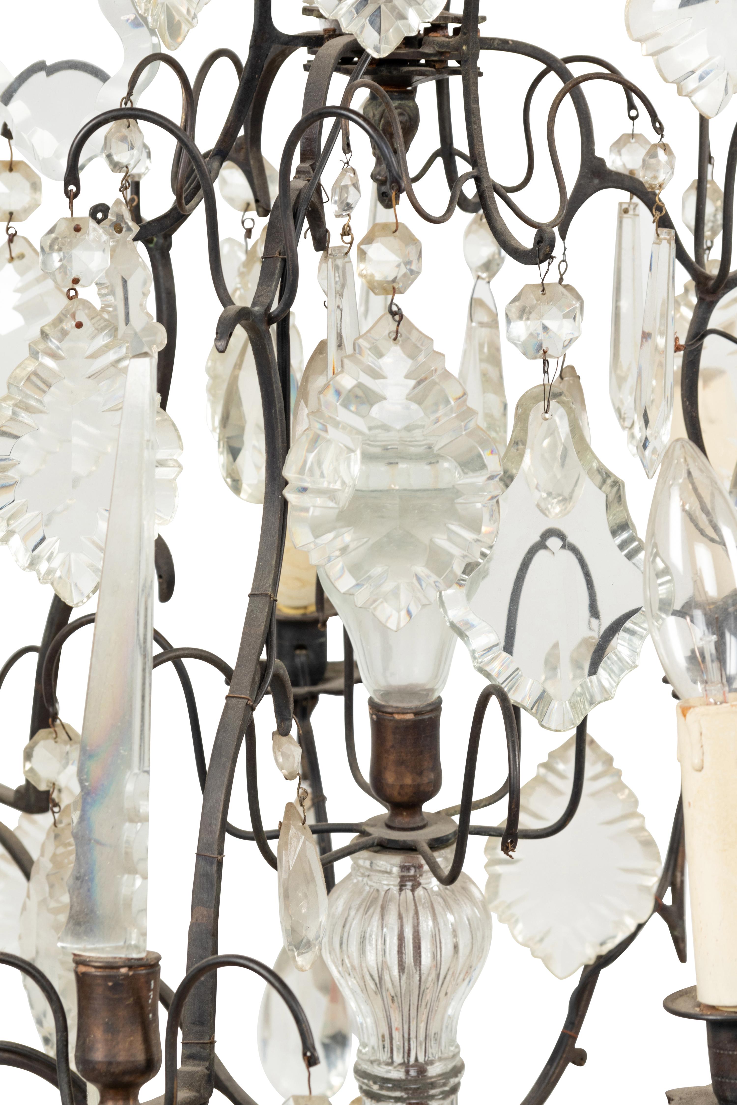A French Cast Metal and Cut Glass Six-Light Chandelier