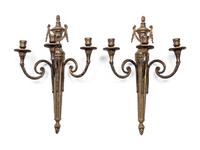 A Pair of Louis XVI Style Gilt Bronze Three-Light Sconces
