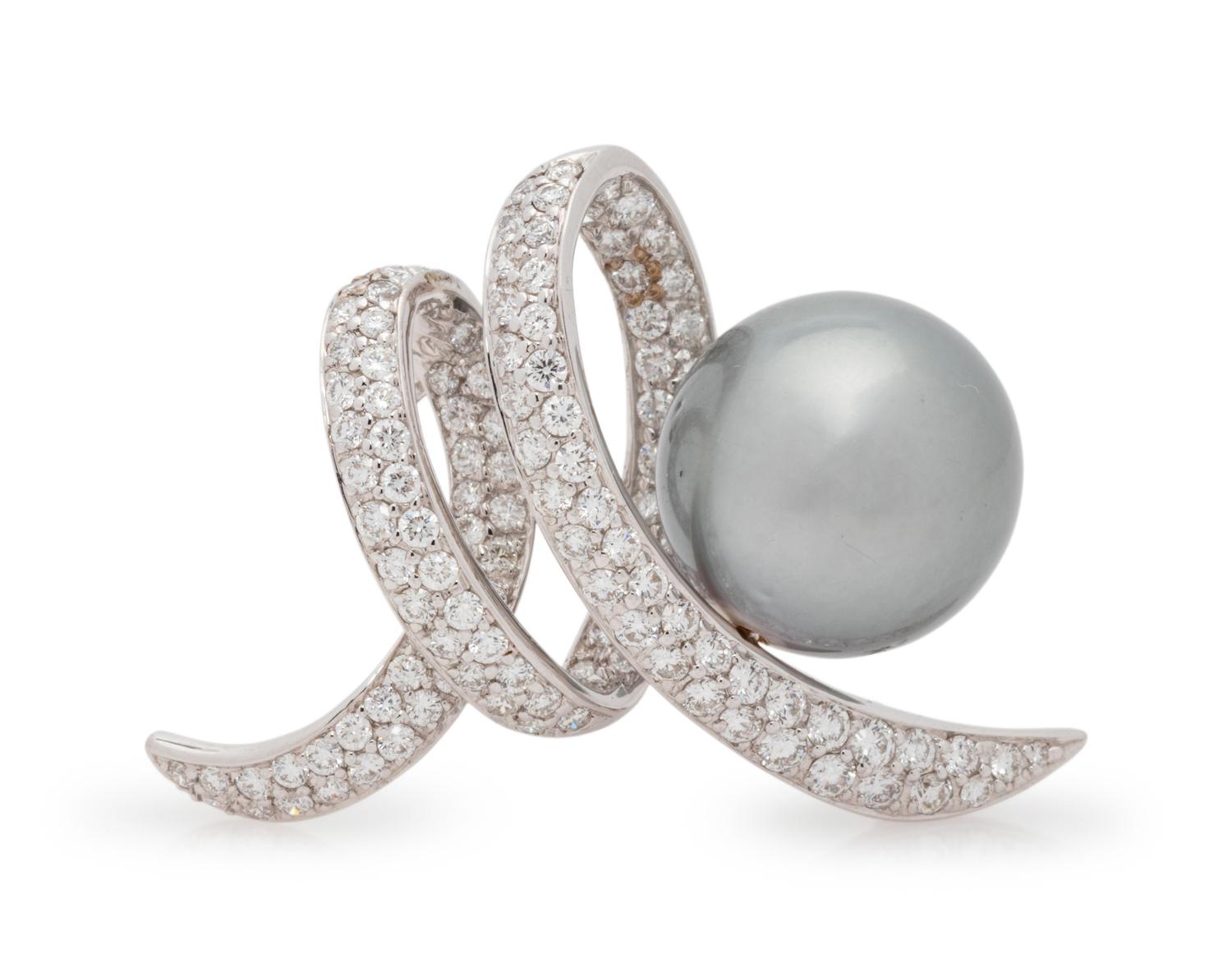 Cultured Tahitian Pearl and Diamond Brooch