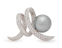 Cultured Tahitian Pearl and Diamond Brooch