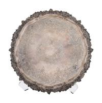 Four Silverplated Weighted Candlesticks and a Silverplated Tray