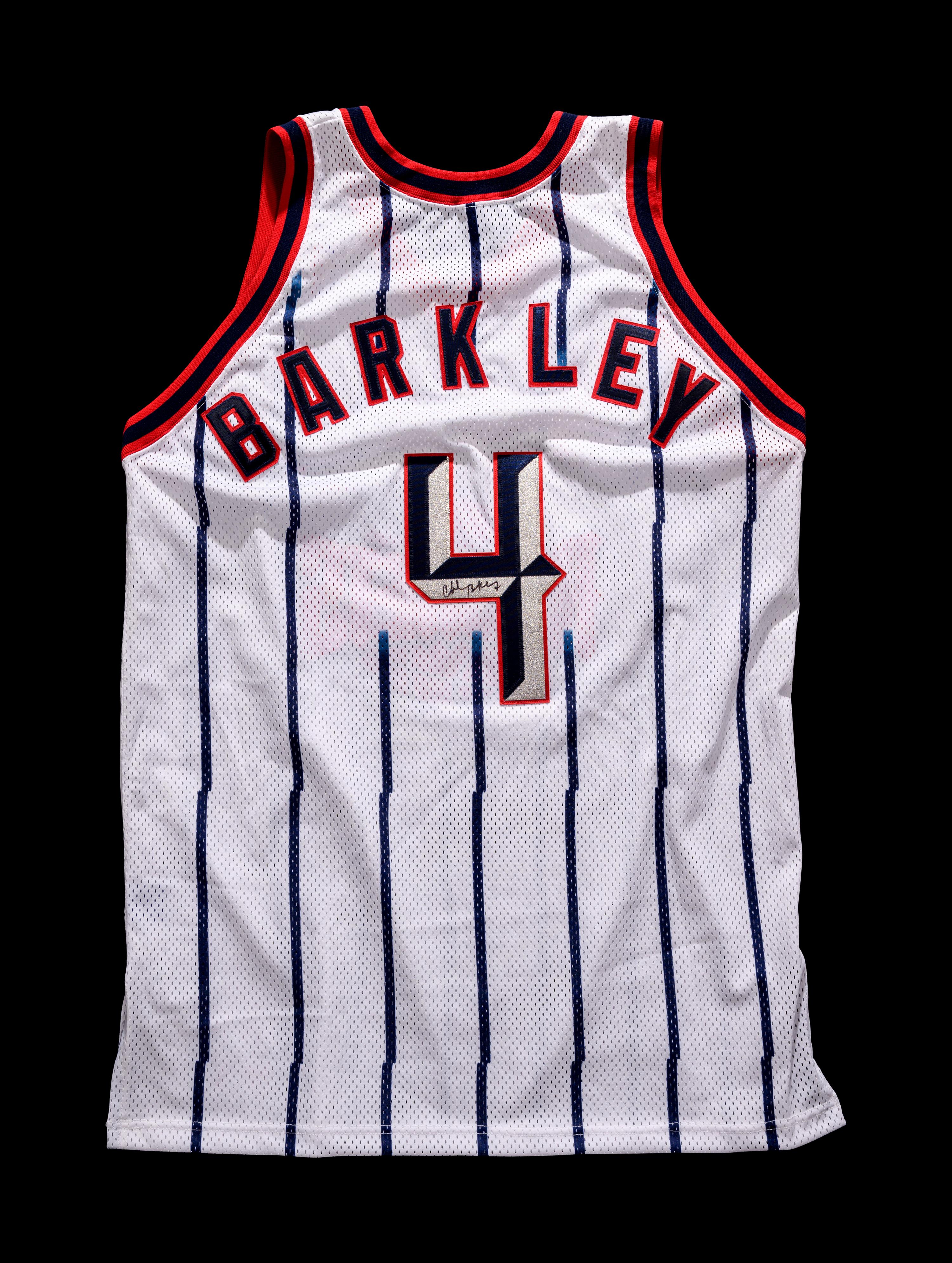 A Group of Magic Johnson and Charles Barkley Signed NBA Hall of Fame Jerseys Basketball Sourced from Michael Jordan's J.U.M.P. Agency,