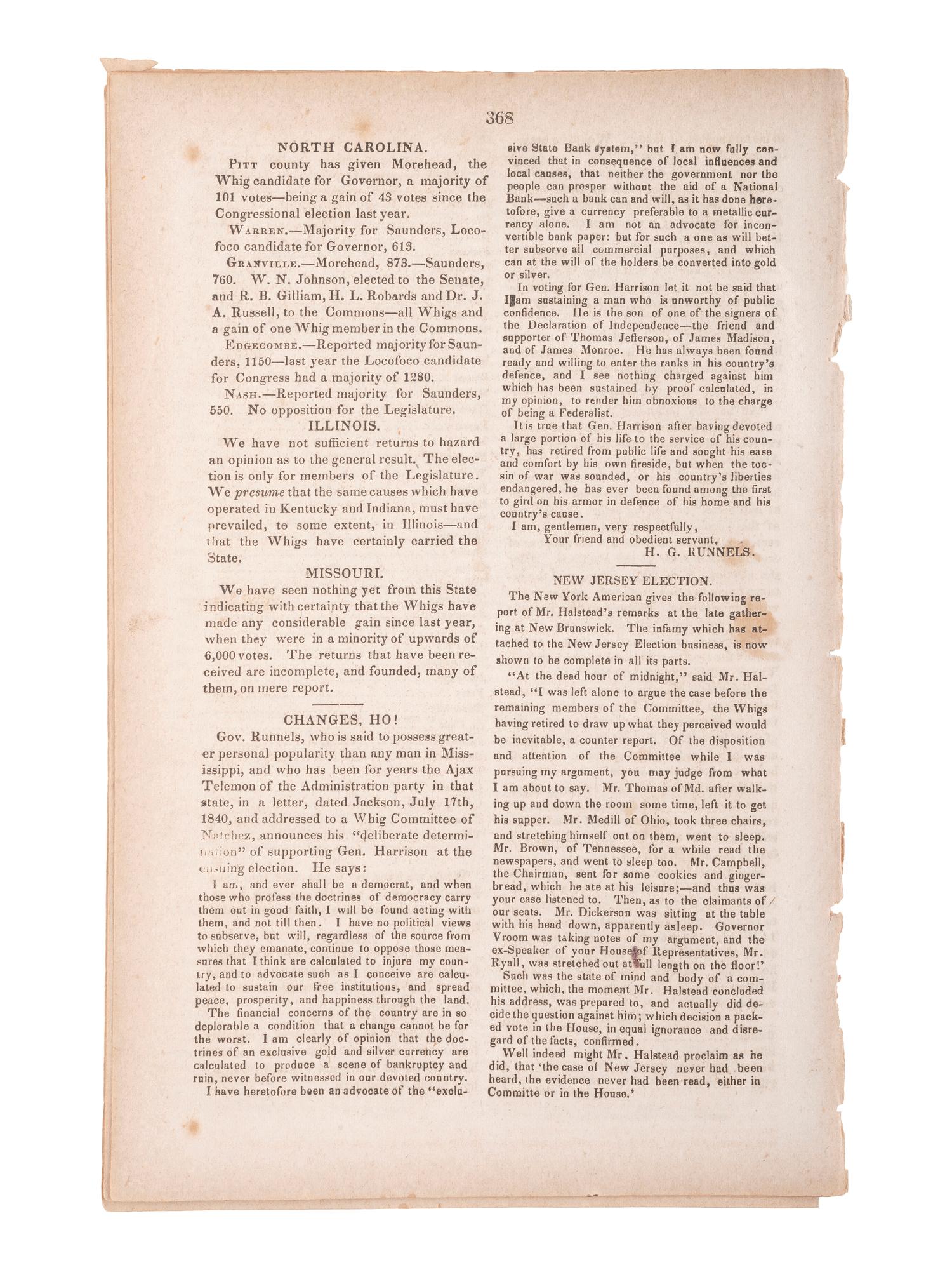 [HARRISON, William Henry (1773-1841)]. A group of 5 items, highlighted by 4 silk campaign and memorial ribbons.