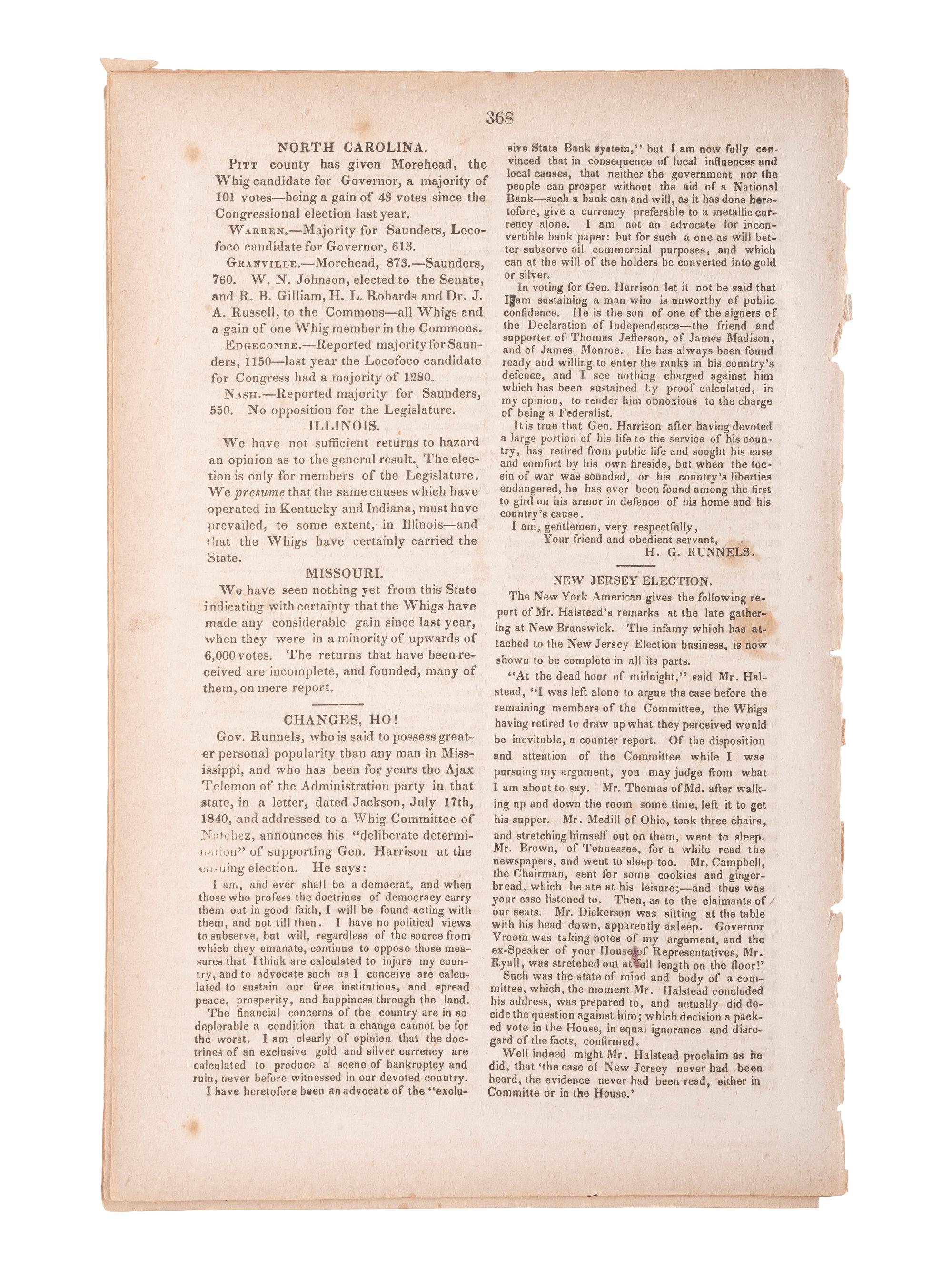 [HARRISON, William Henry (1773-1841)]. A group of 5 items, highlighted by 4 silk campaign and memorial ribbons.