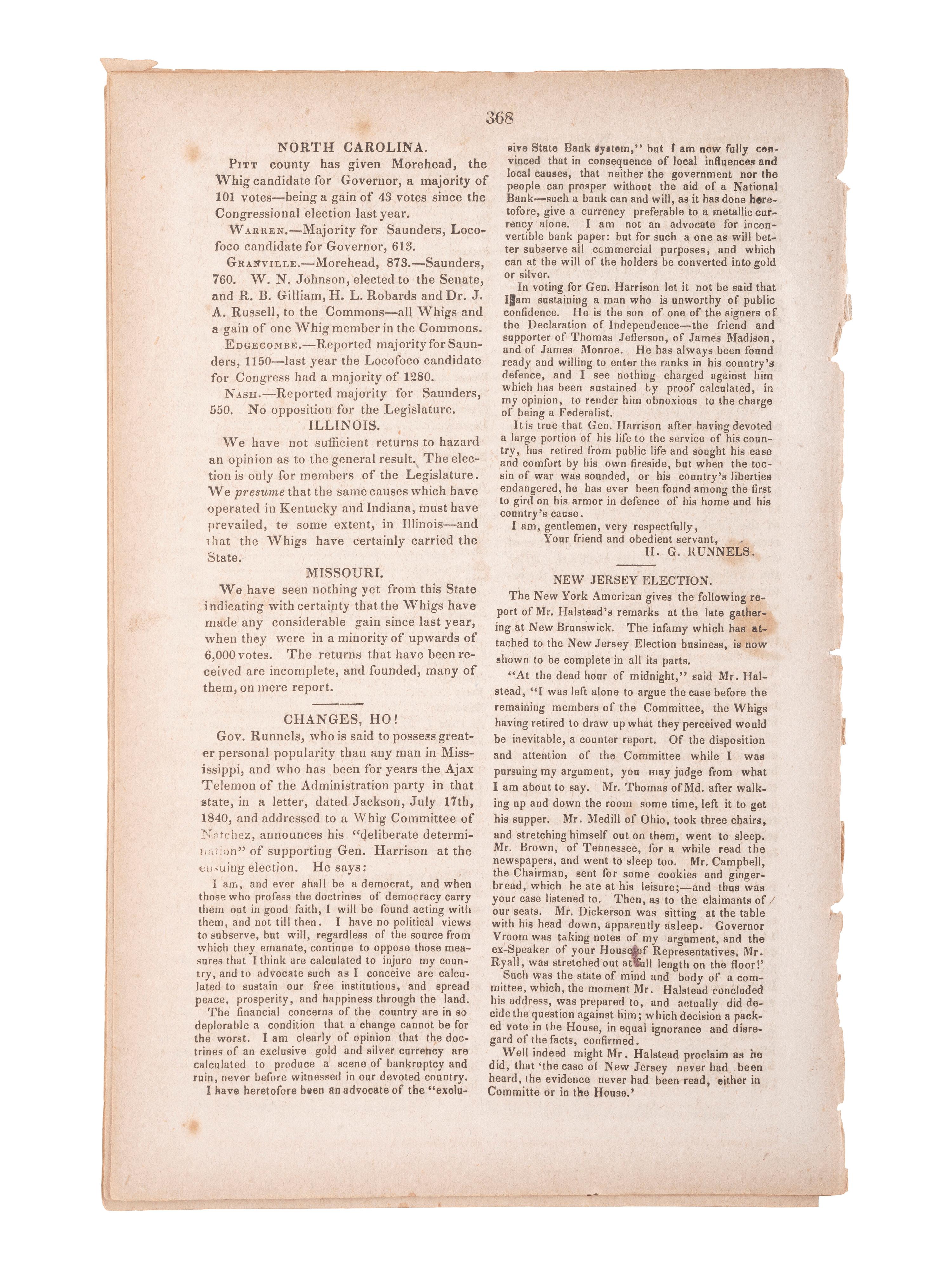 [HARRISON, William Henry (1773-1841)]. A group of 5 items, highlighted by 4 silk campaign and memorial ribbons.
